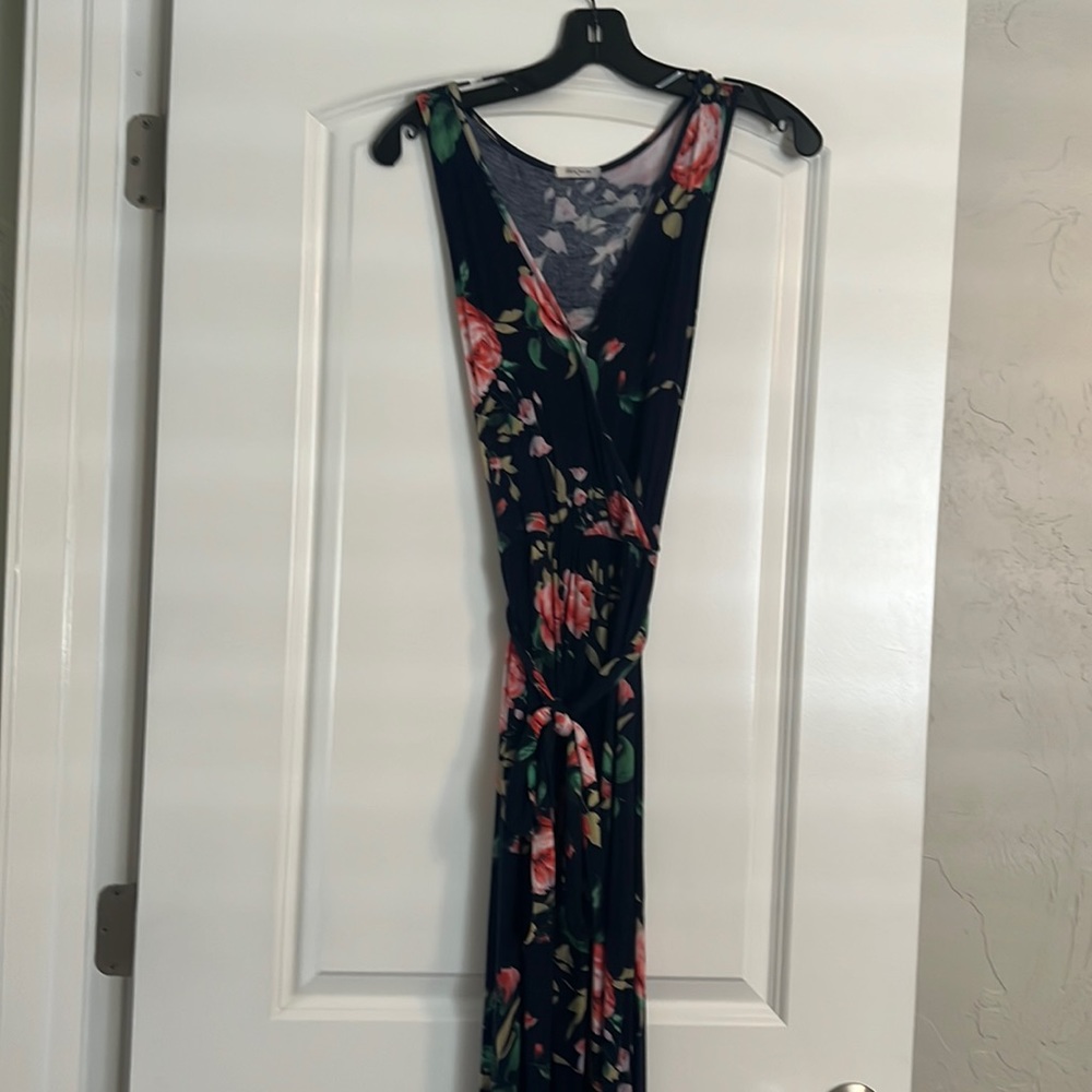 Floral long maxi dress with plunging neck line